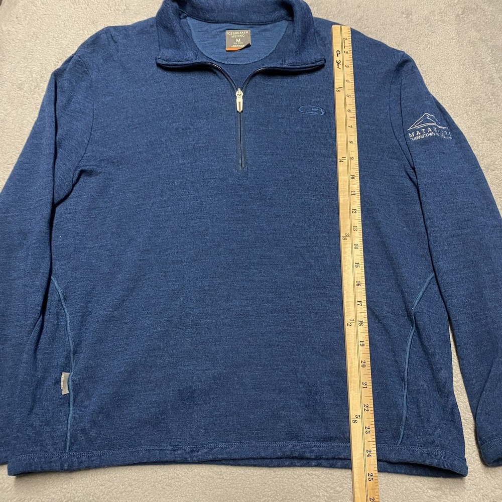 Icebreaker 1/4 Zip Mens Medium Blue Merino Wool Pullover Matakauri Resort - Picture 6 of 10